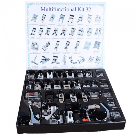 Sewing Machine Foot Kit for Low Shank Domestic 32 Pcs incl Zipper Foot