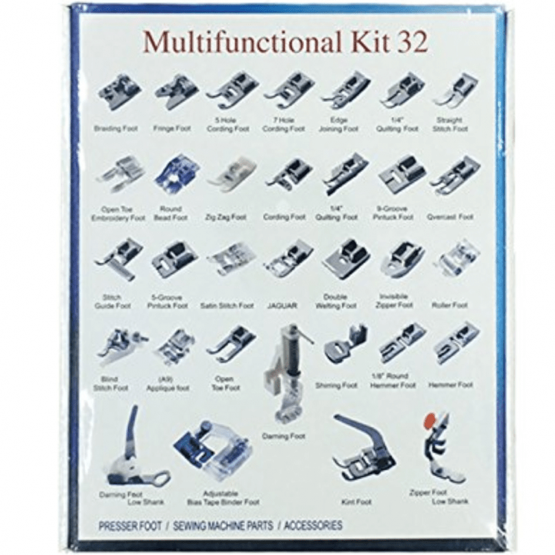 Sewing Machine Foot Kit for Low Shank Domestic 32 Pcs incl Zipper Foot