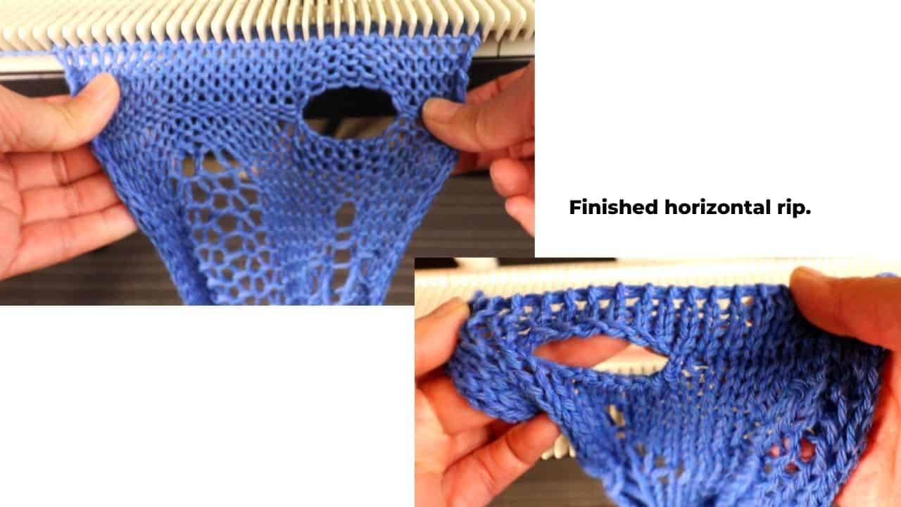 The intentionally ripped stitch with the machine knitting