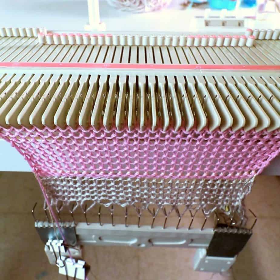 Machine Knitting basics Cast on with waste yarn, ravel cord, and ewrap