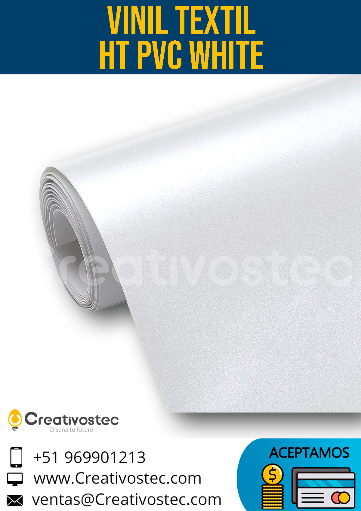 VINIL TEXTIL PVC BLANCO 51cm X 30 CM Creativostec