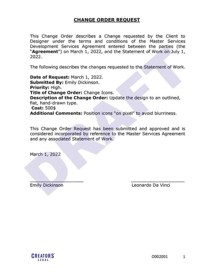 Change Order Request Creators Legal