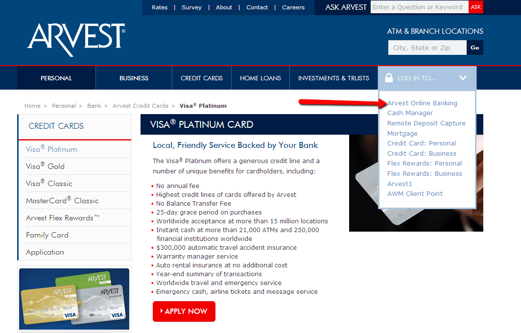 Arvest Platinum Credit Card Login Make a Payment CreditSpot