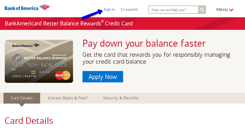 BankAmericard Better Balance Rewards Credit Card Login Make a Payment