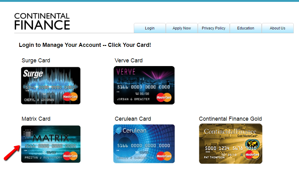 Continental Finance Matrix Credit Card Login Make a Payment CreditSpot