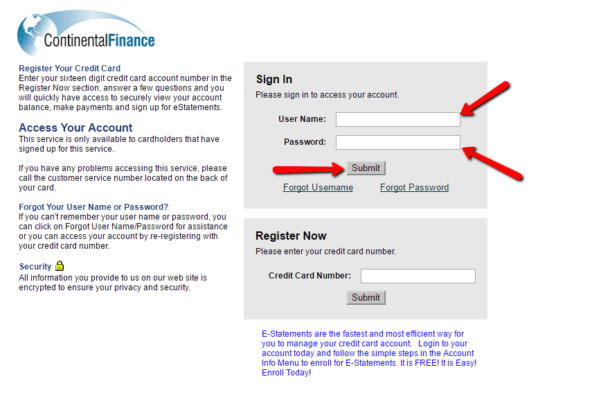 Continental Finance Matrix Credit Card Login Make a Payment CreditSpot