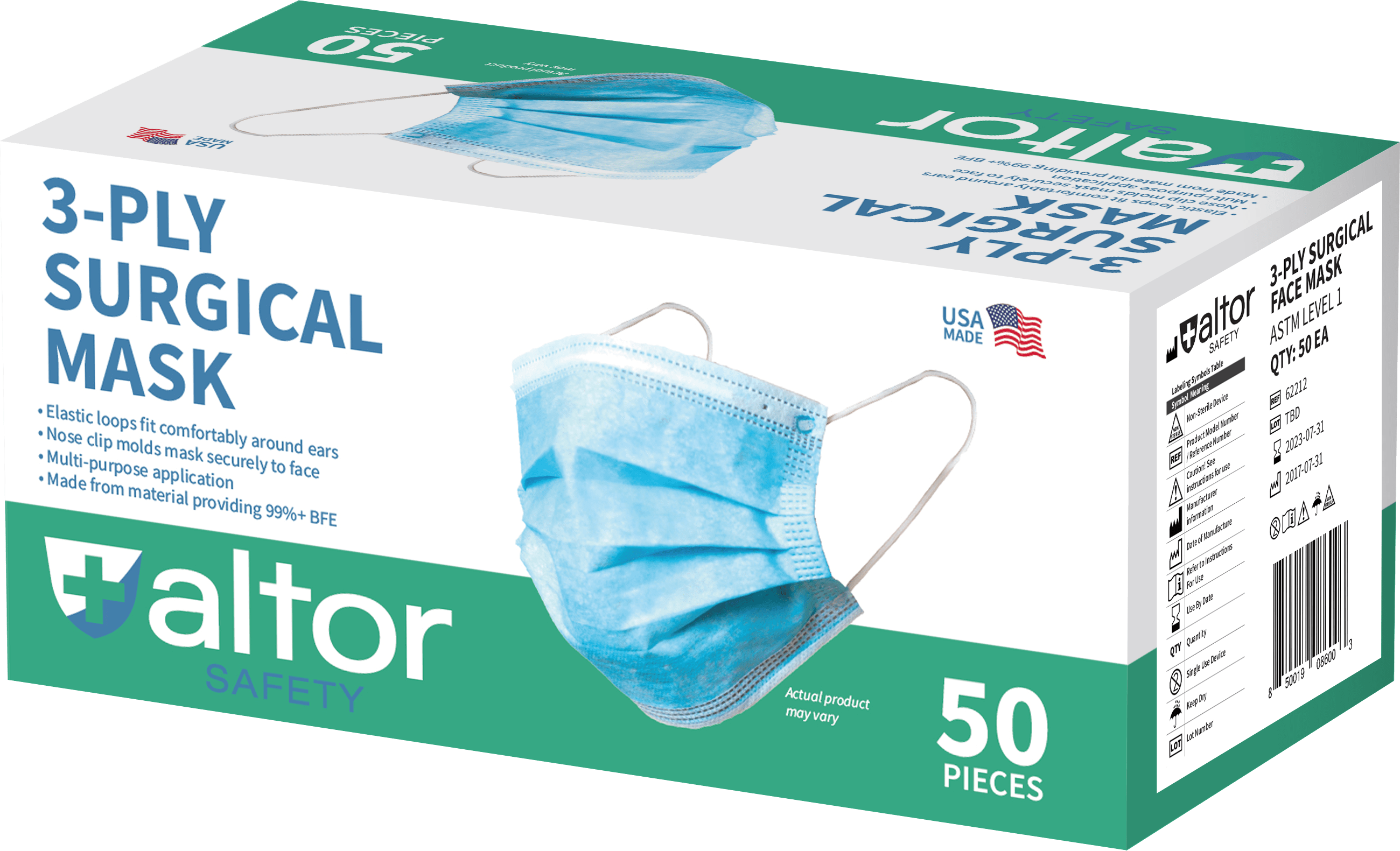 ASTM Level 3 Child Size Masks, 3Ply Disposable Mask with Ear loops