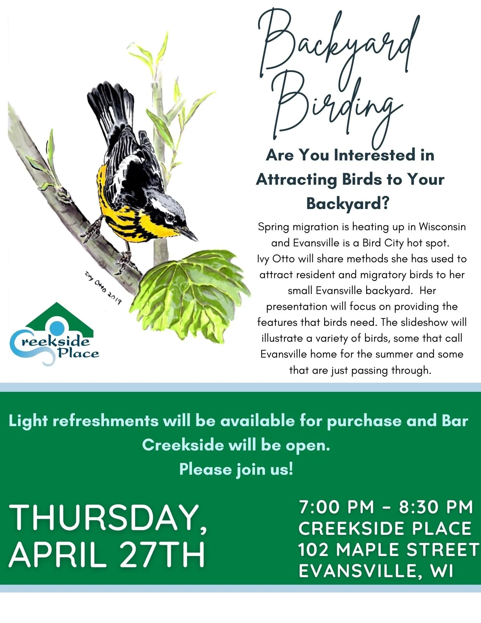 Backyard Birding Creekside Place, Inc.