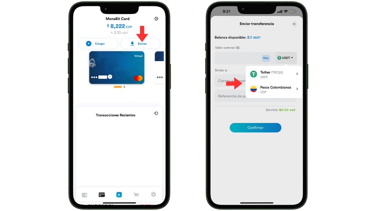 Pour offrir une expérience complète, le portefeuille facilite intuitivement le processus d'envoi d'argent entre cartes, ceci via l'e-mail ou le numéro de téléphone utilisé pour demander la carte, garantissant des transactions instantanées et sécurisées.