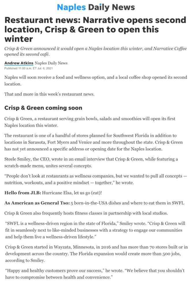 Naples Daily News, July 2021 Crisp & Green