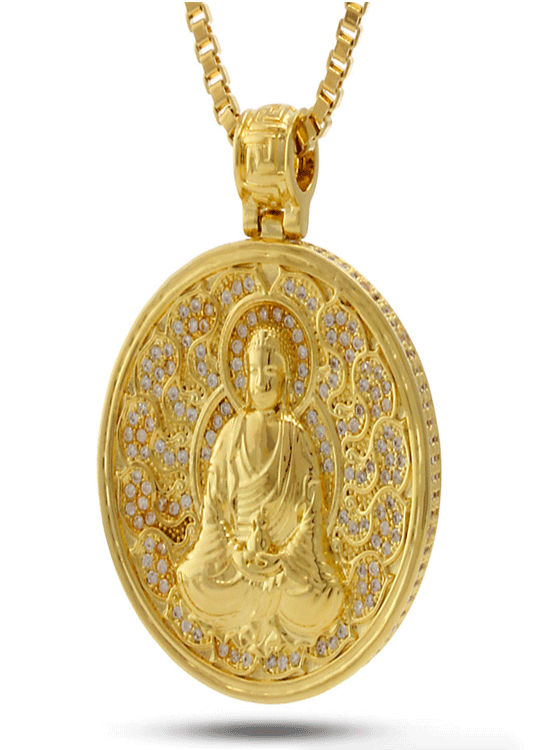 14K Gold Buddhist Medallion Necklace Crisp
