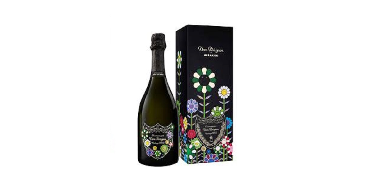 Шампанское Dom Perignon, цветы, этикетка, Такаси Мураками
