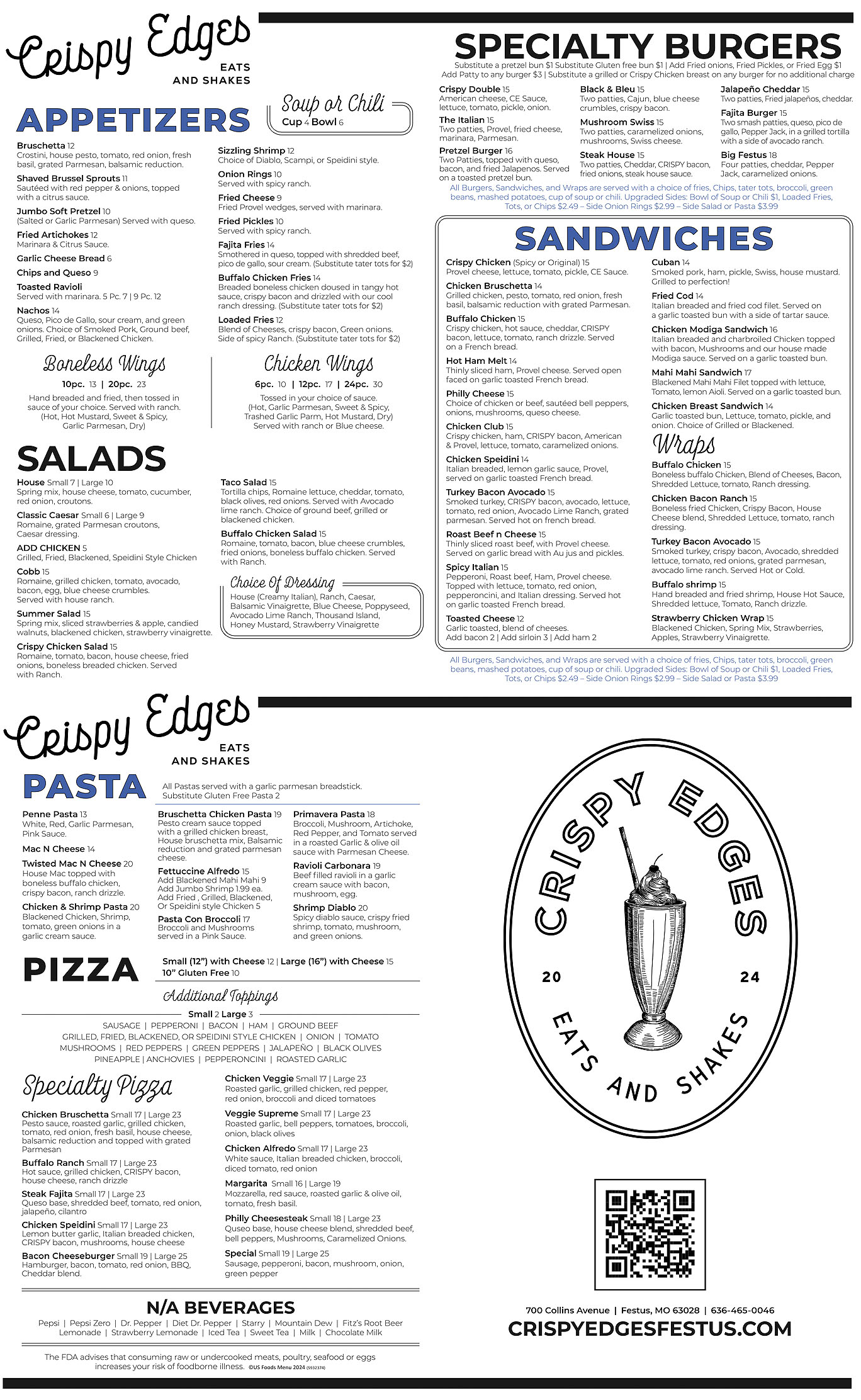Menu / Crispy Edges Eats and Shakes / Festus, MO / NOW OPEN!
