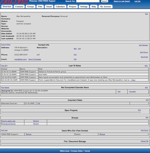 CRM FREE online contact management for small business. Track Contacts