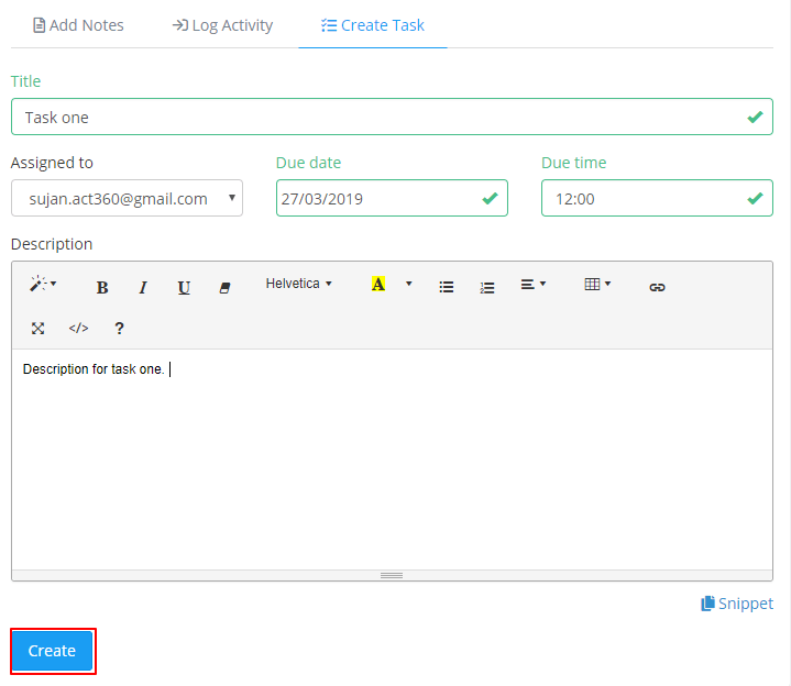 Create Tasks CRM360