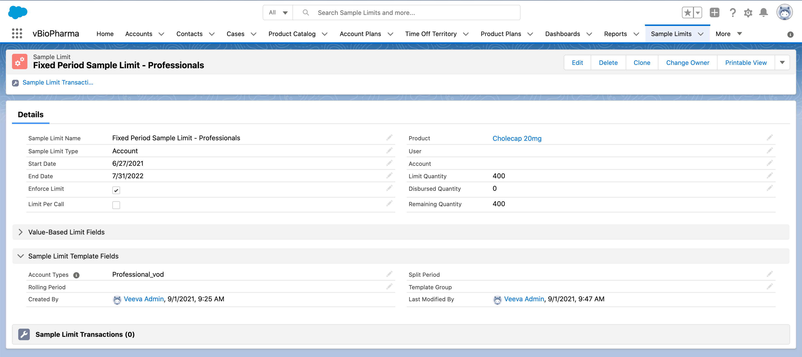 Using Sample Limit Templates