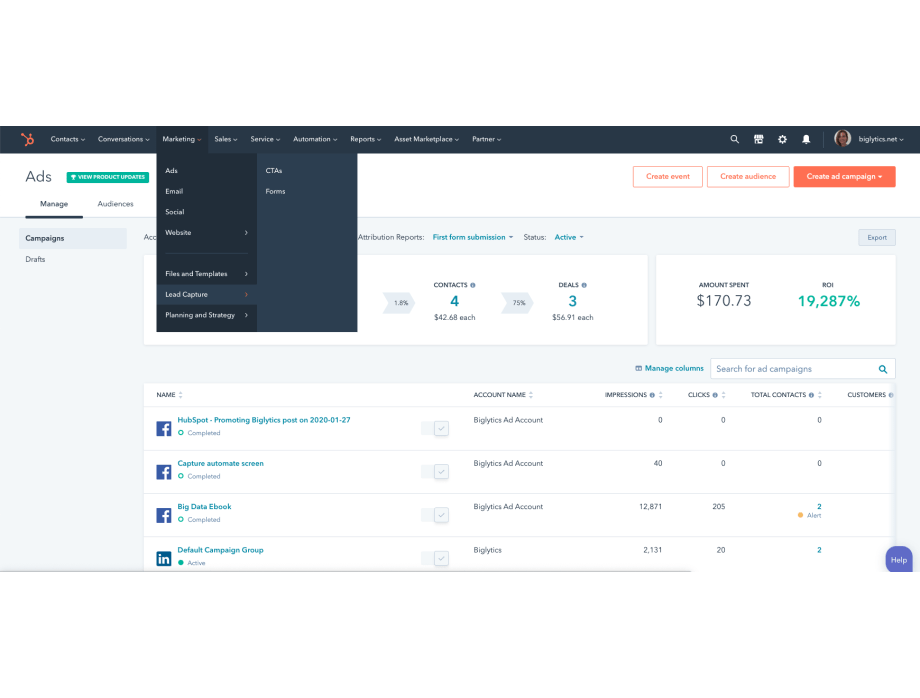 Implementation of HubSpot installation, training and integration with
