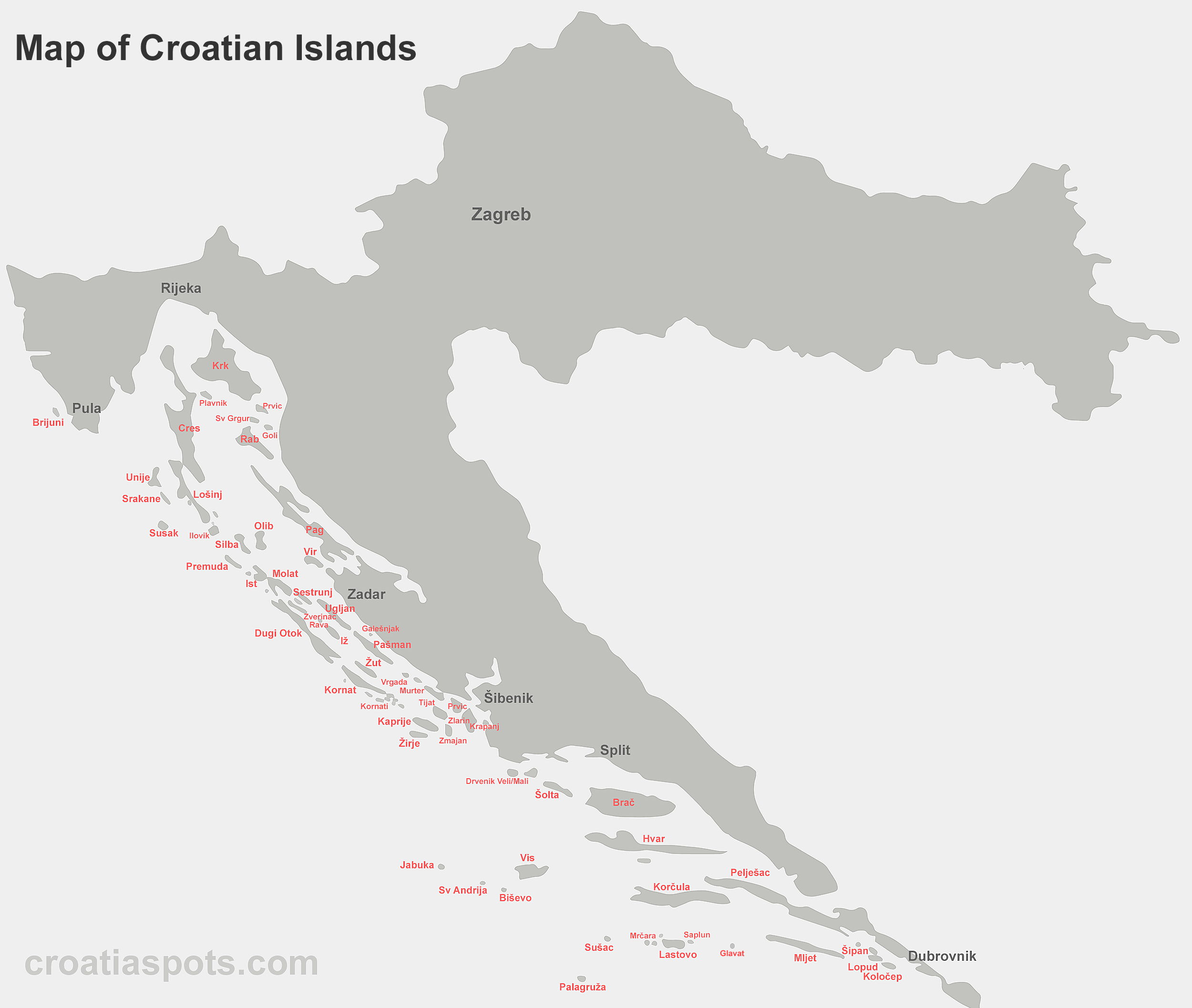 Map Of Croatia Islands Map Of Croatian Islands - Croatiaspots