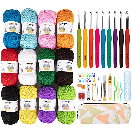 Azerogo Crochet Yarn kit, Handcrafts 12 Acrylic Yarn Skeins for Crochet
