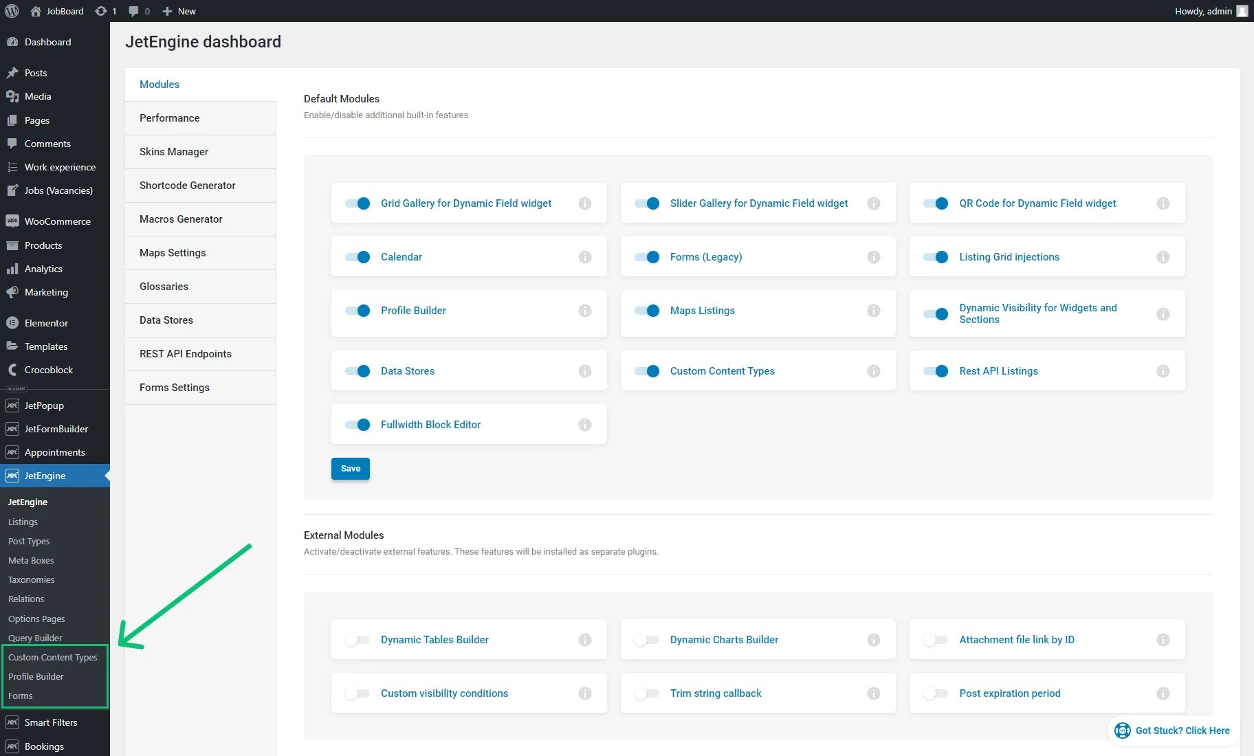 Dashboard Settings Overview – JetEngine | Crocoblock