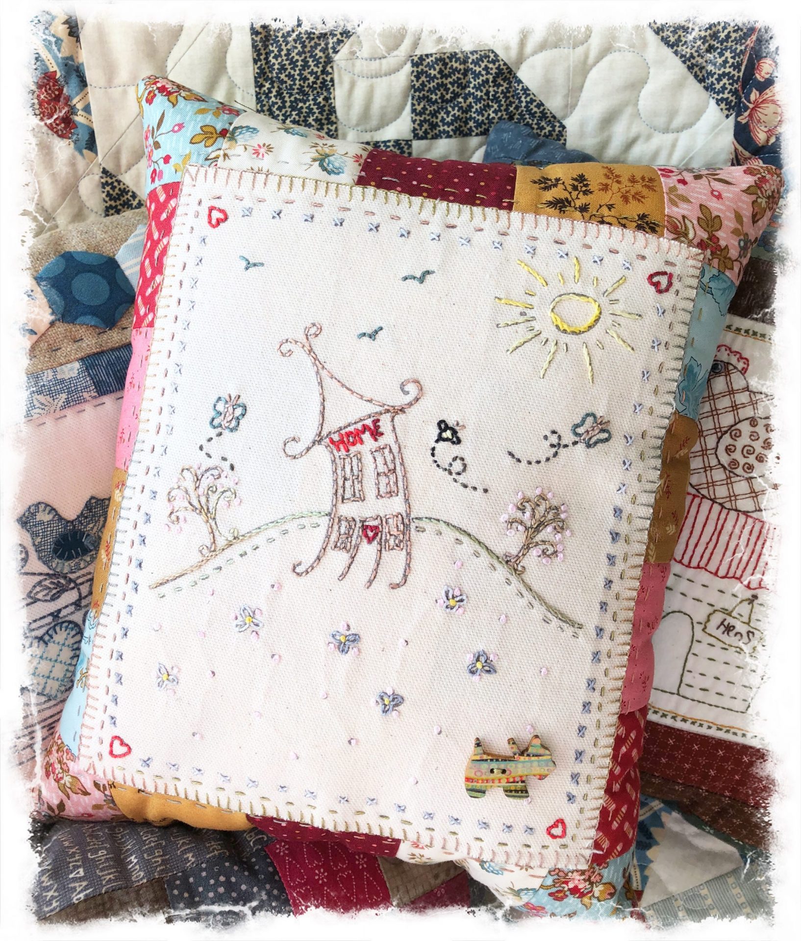 Summer home stitchery panel