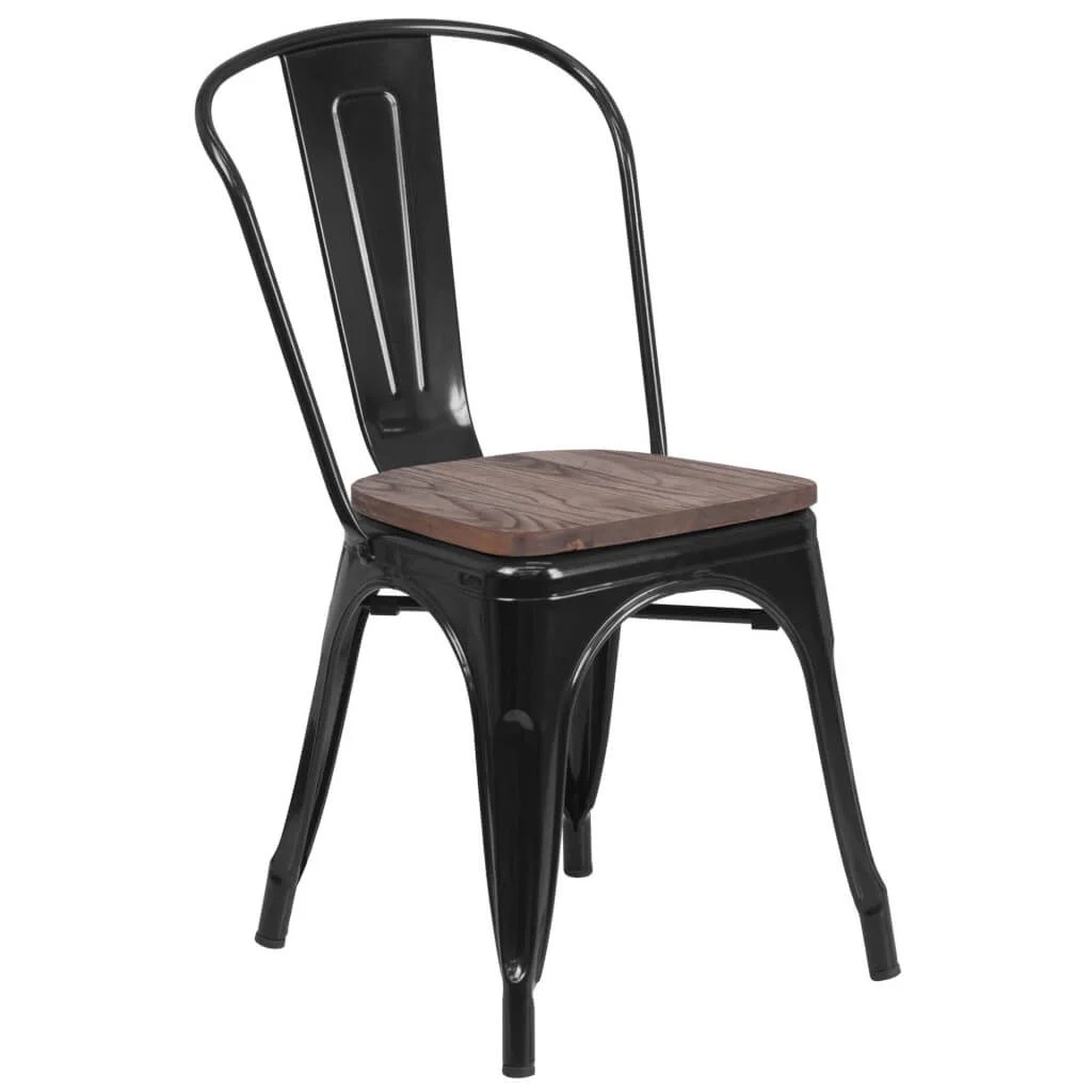 Metal Tolix Chair with wood seat Sunzo Furniture