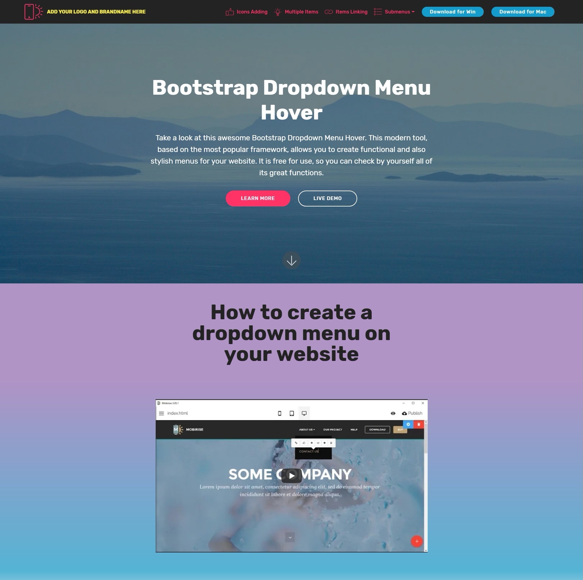 Beautiful and Inspiring HTML5 Bootstrap Responsive Video Players and Toggle Menu Templates