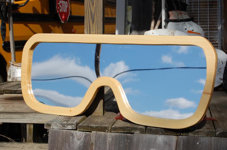 large snow goggles wall hanging mirror 40 x 14 x 1 Crossknots
