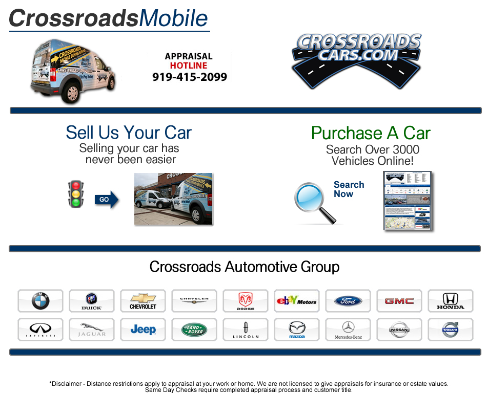 Crossroads Mobile Sell your car in Raleigh Durham Apex Cary Wake