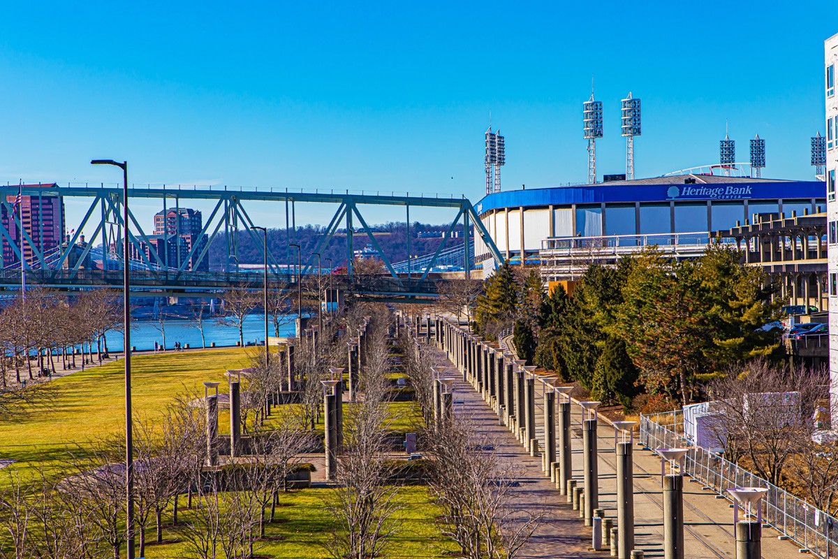 Bicentennial Commons and the Gateway Sculpture Crown Cincinnati