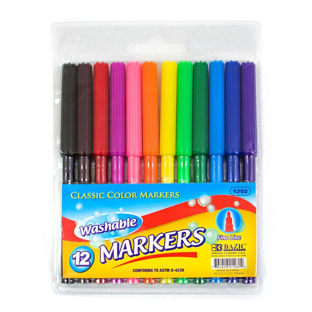 12 Classic Colors Fine Line Washable Markers Crown Office Supplies