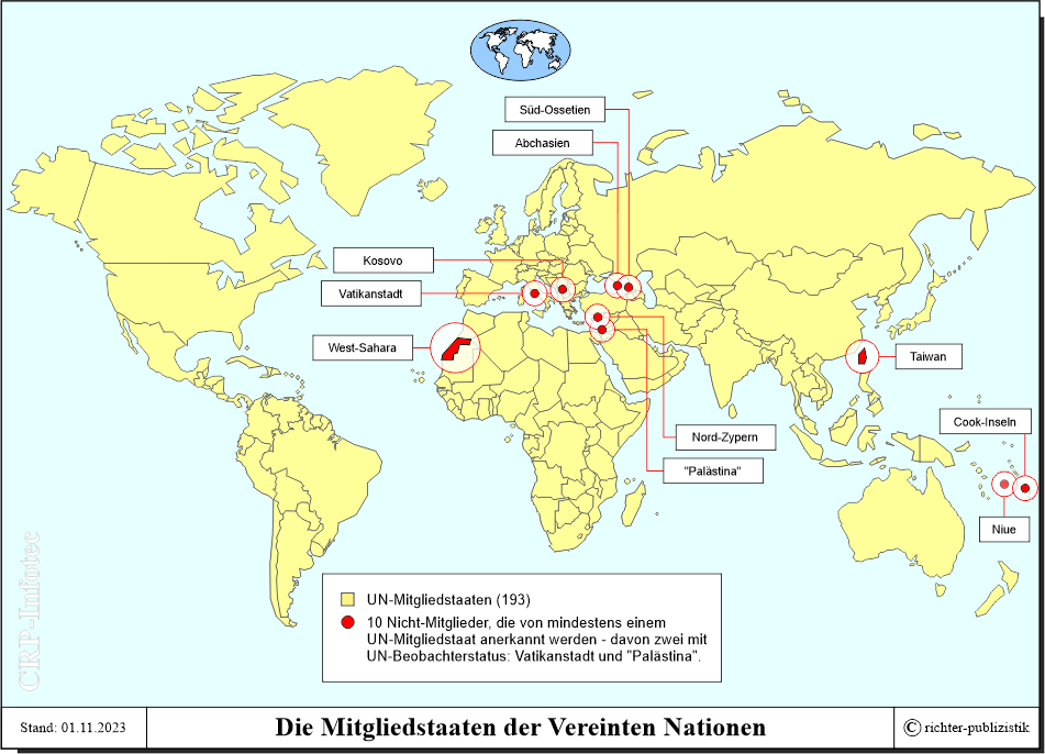 Un Karte Die Mitgliedstaaten der Vereinten Nationen (alphabetisch) Politik und