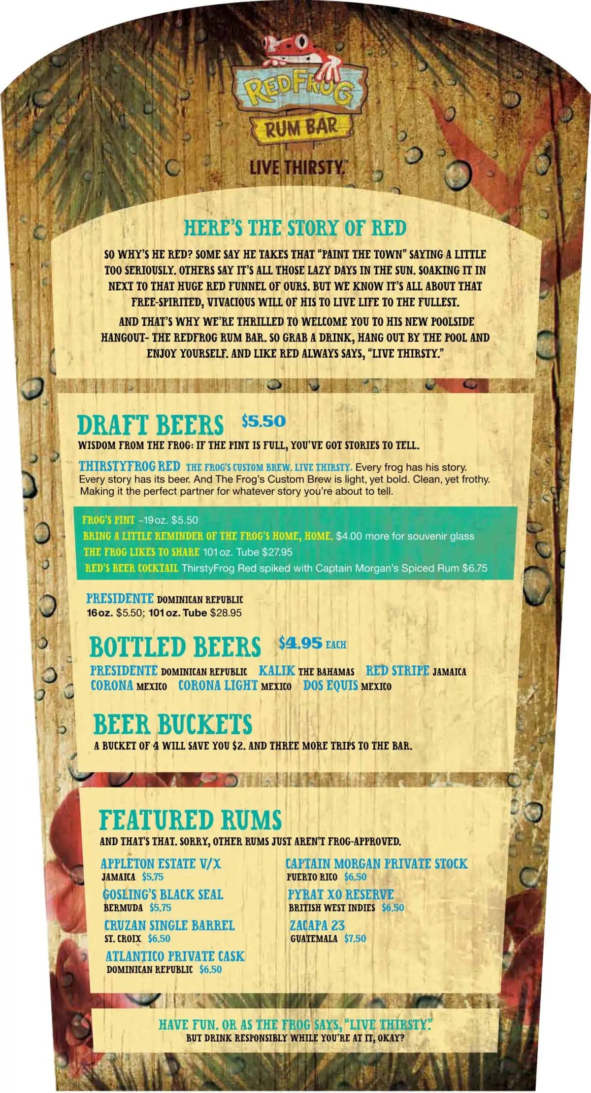 Red Frog Rum Bar Menu Carnival's Fun Ship 2.0