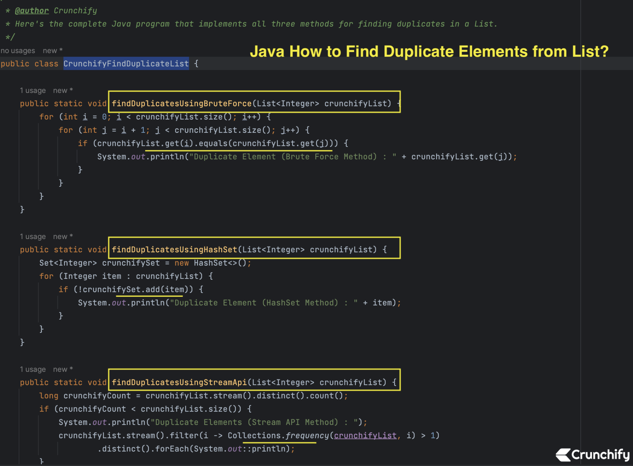 In Java How to Find Duplicate Elements from List? (Brute Force, HashSet