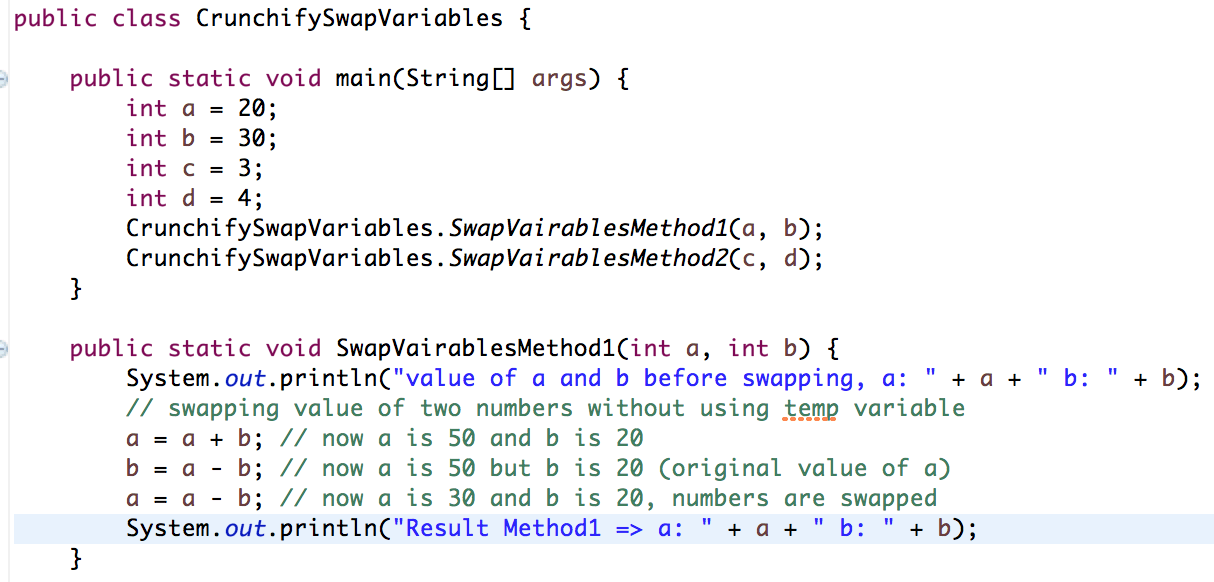 Java How to Swap Two Members Without using Temp Variable • Crunchify