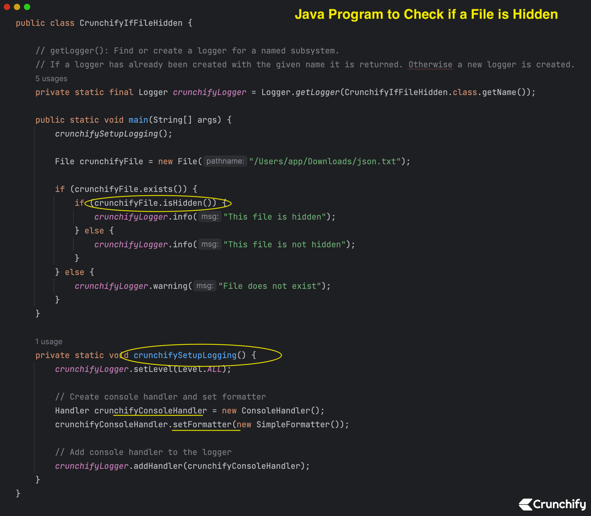Java Program to Check if a File is Hidden • Crunchify