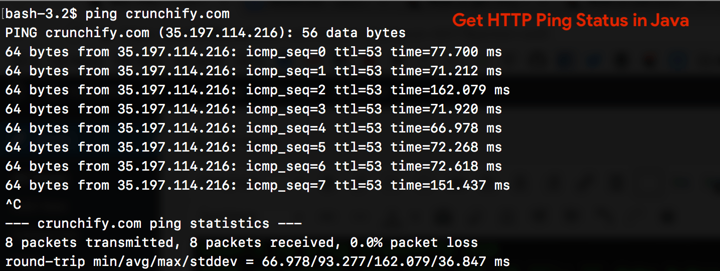How to get Ping Status of any HTTP End Point in Java? • Crunchify