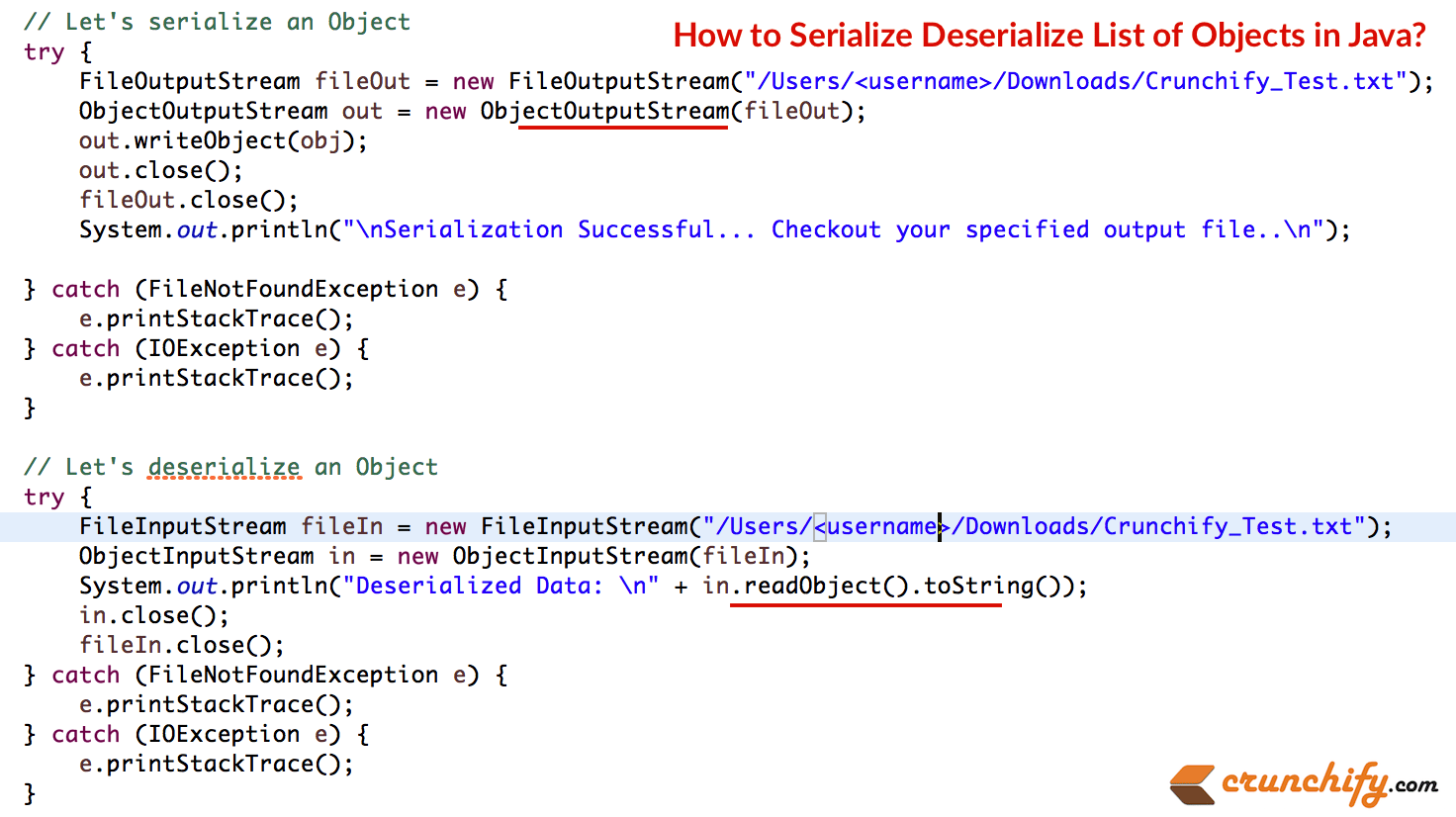 How to Serialize Deserialize List of Objects in Java? Java