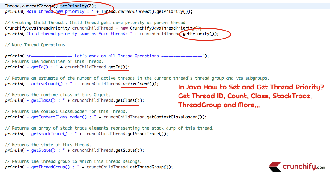 In Java How to Set and Get Thread Priority? Get Thread ID, Count, Class