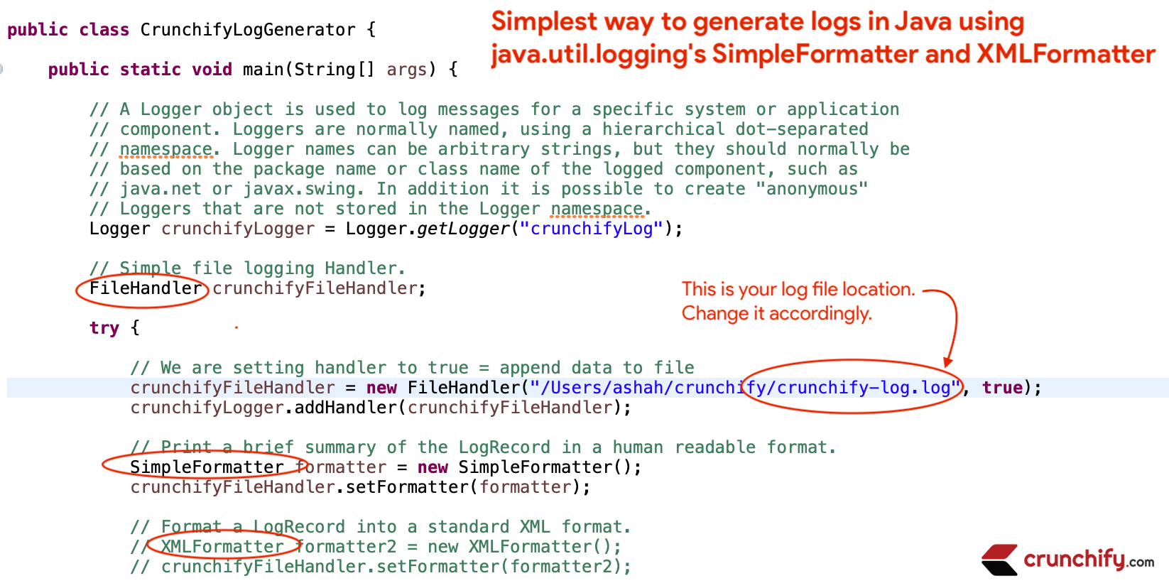 Generate log in java