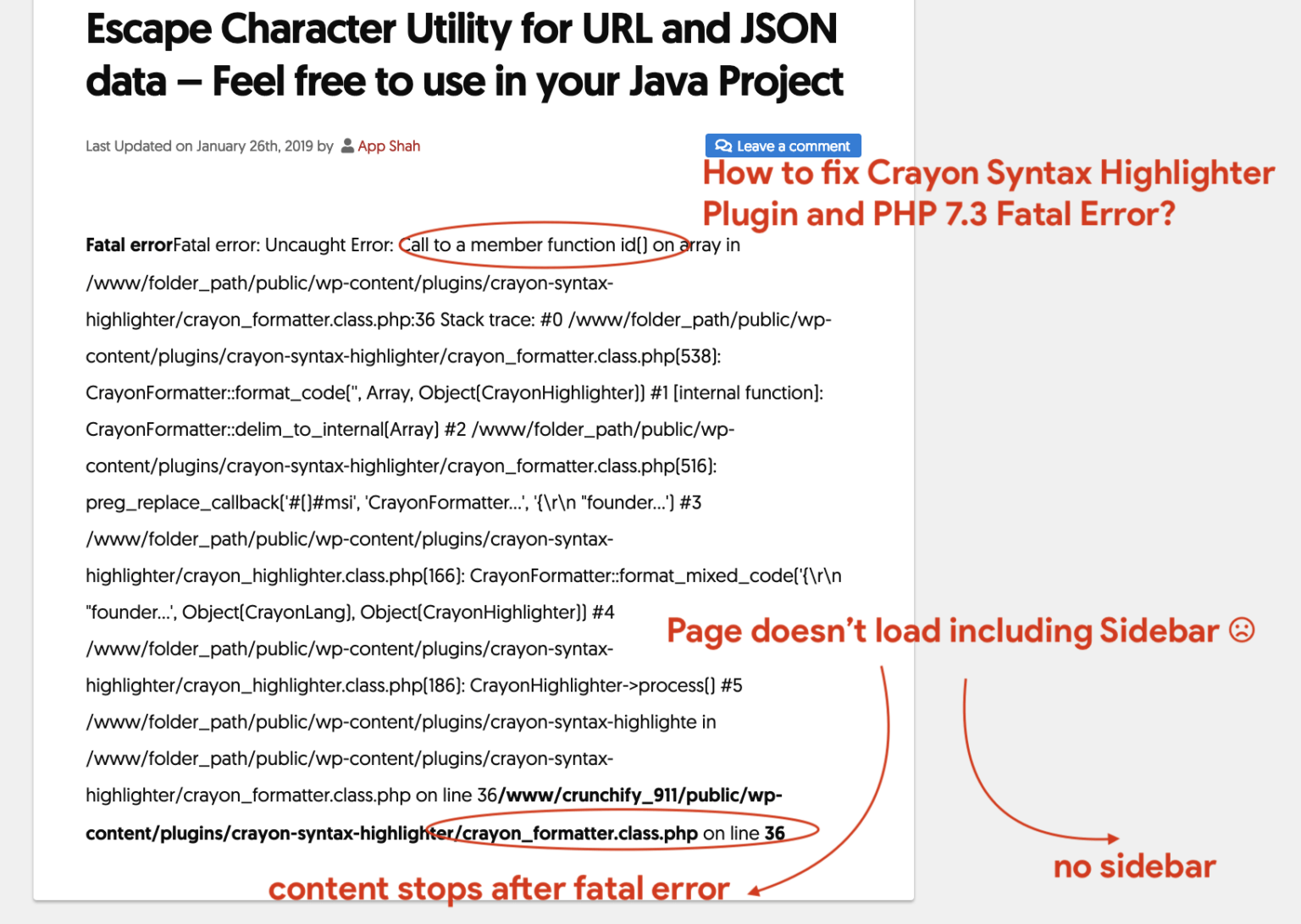 Fix for Crayon Syntax Highlighter WordPress Plugin and PHP 7.3 Fatal