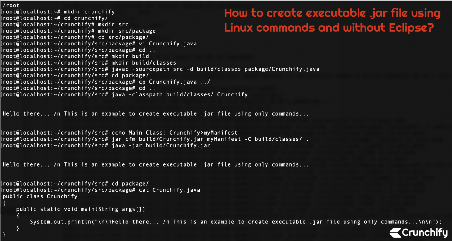 How to create executable .jar file using Linux commands and without