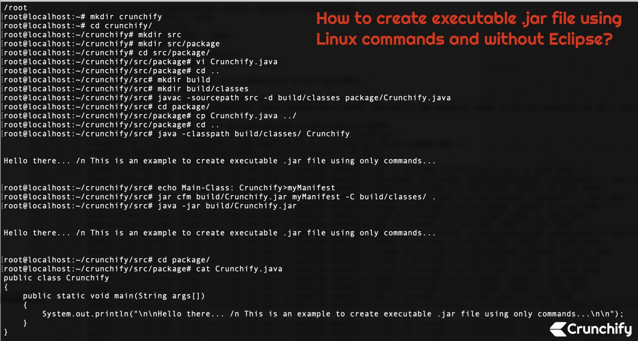How to create executable .jar file using Linux commands and without
