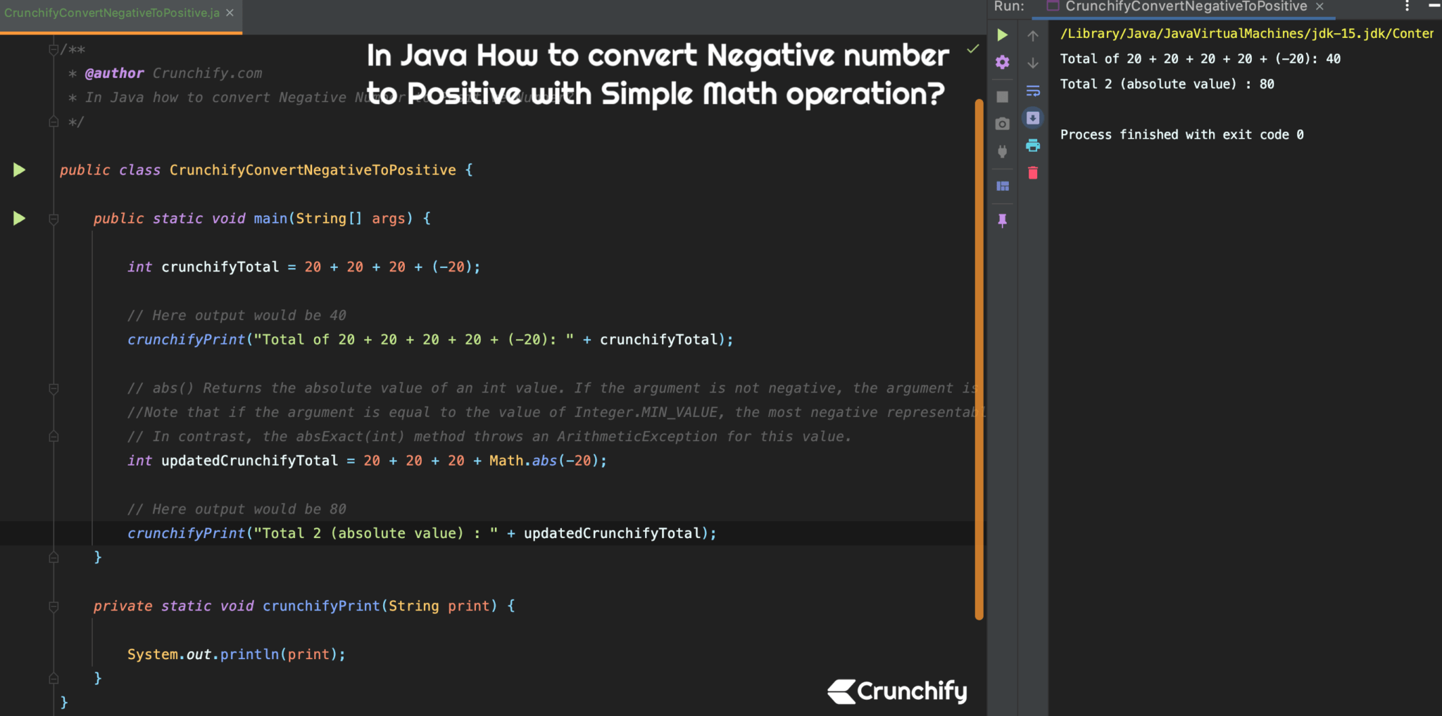 In Java How to convert Negative number to Positive with Simple Math