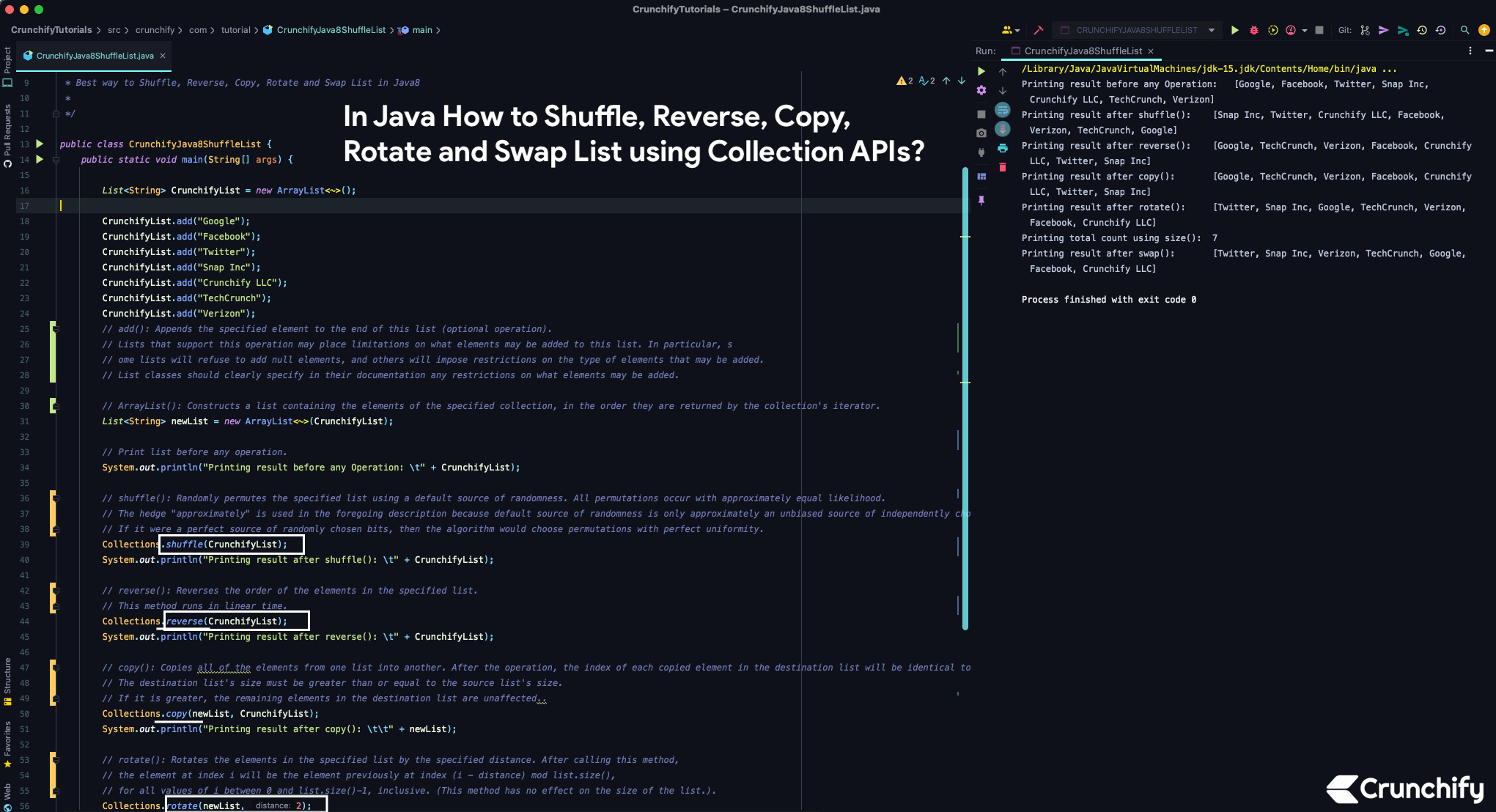 In Java How to Shuffle, Reverse, Copy, Rotate and Swap List using