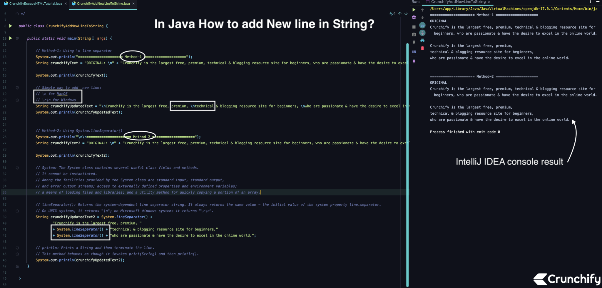 In Java How to add New line in String? • Crunchify