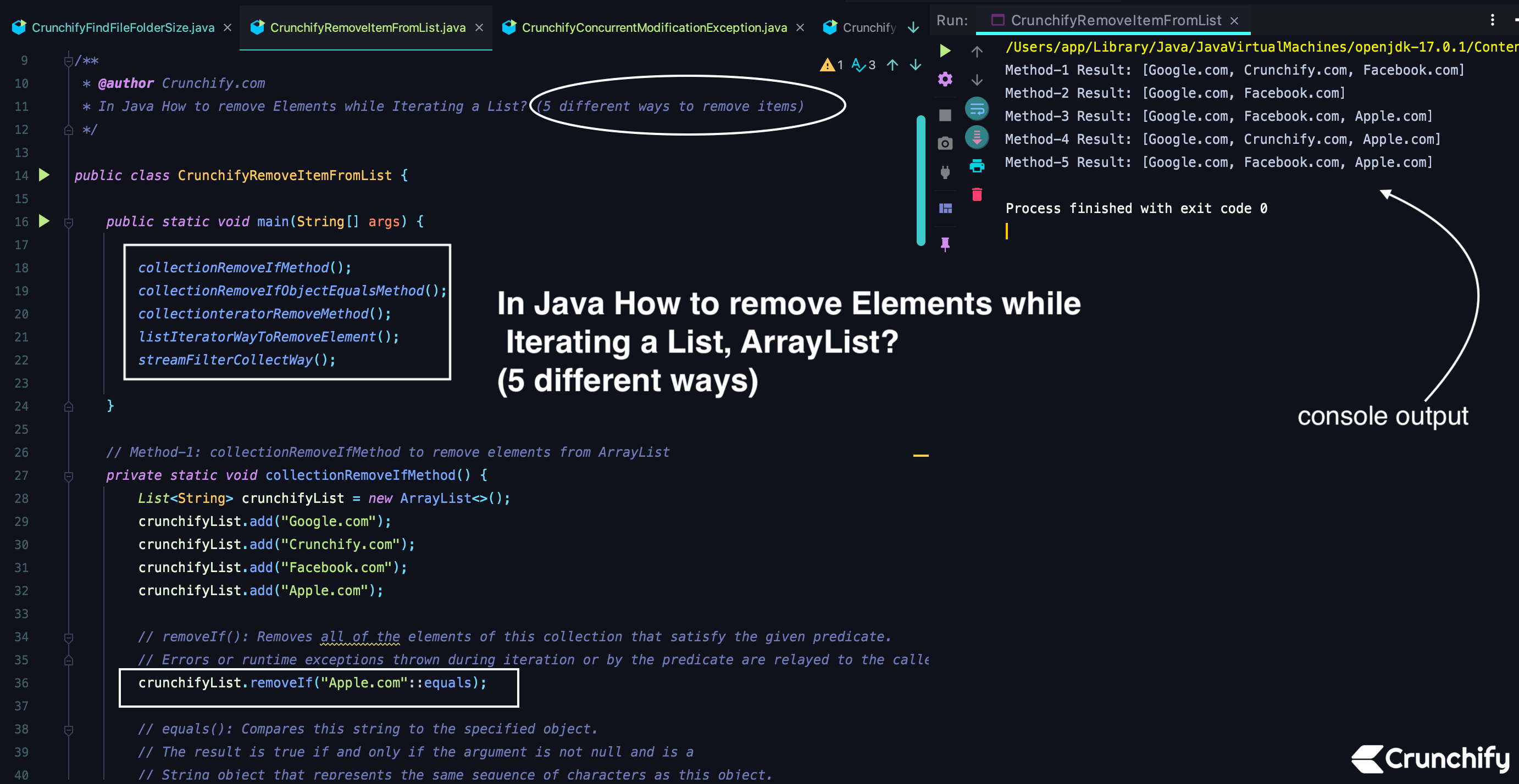 In Java How to remove Elements while Iterating a List, ArrayList? (5
