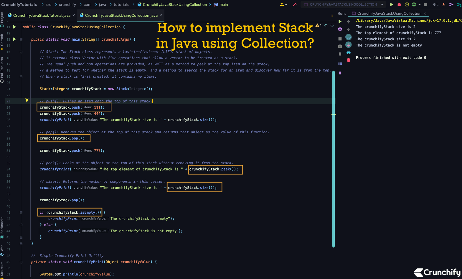 How to implement Stack in Java using Collection? • Crunchify