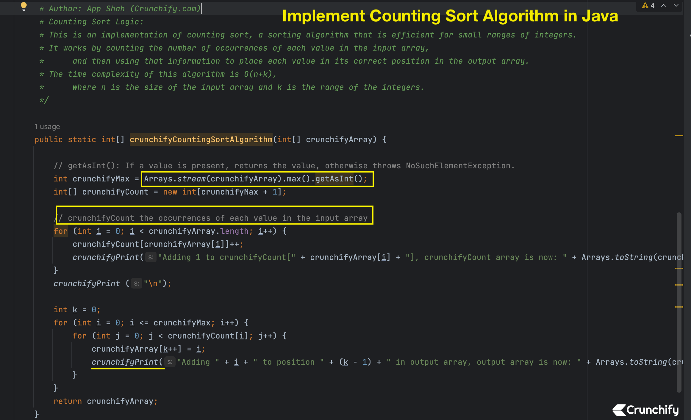 Implement Counting Sort Algorithm in Java Explanation and Example
