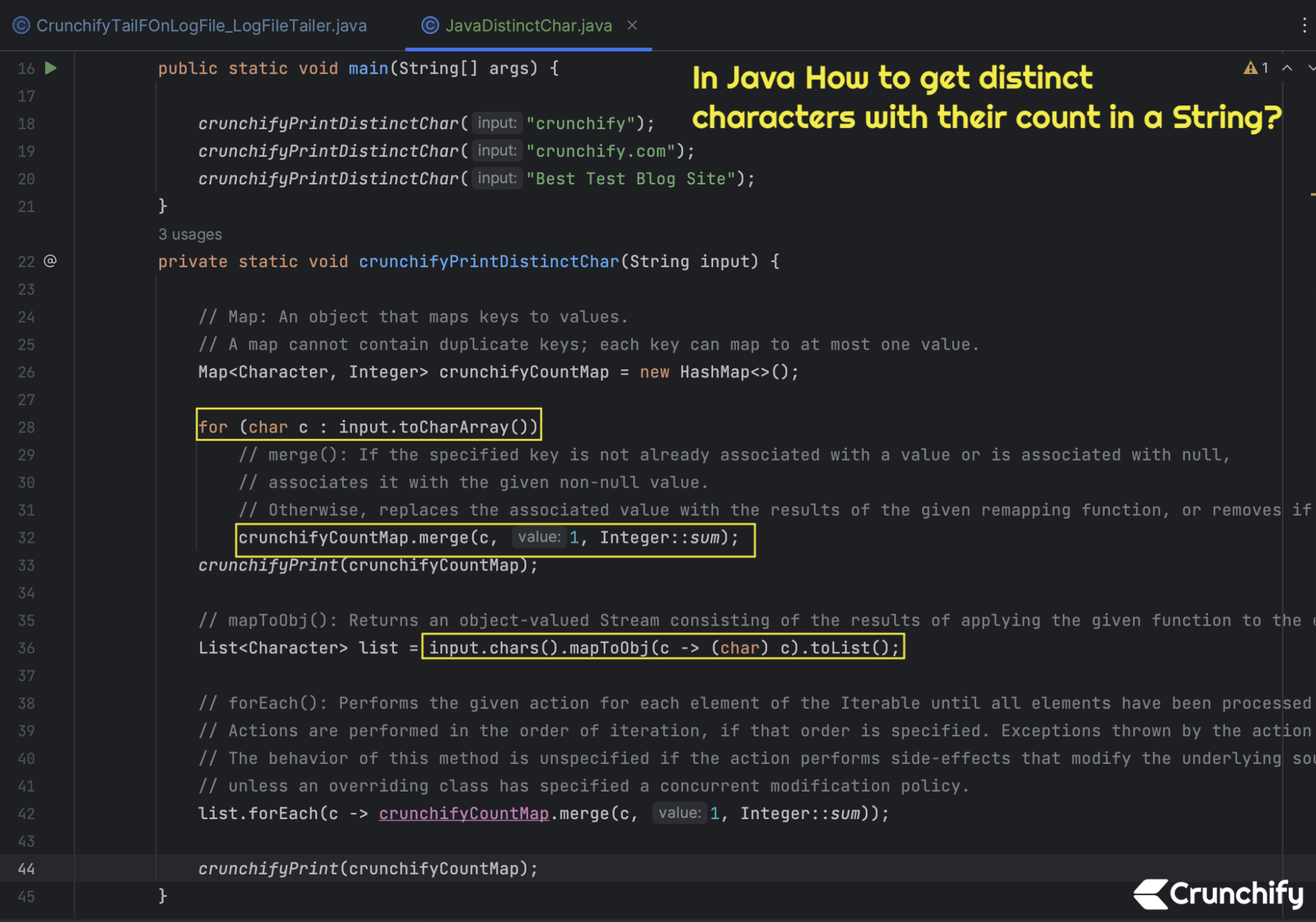 In Java How to get distinct characters with their count in a String